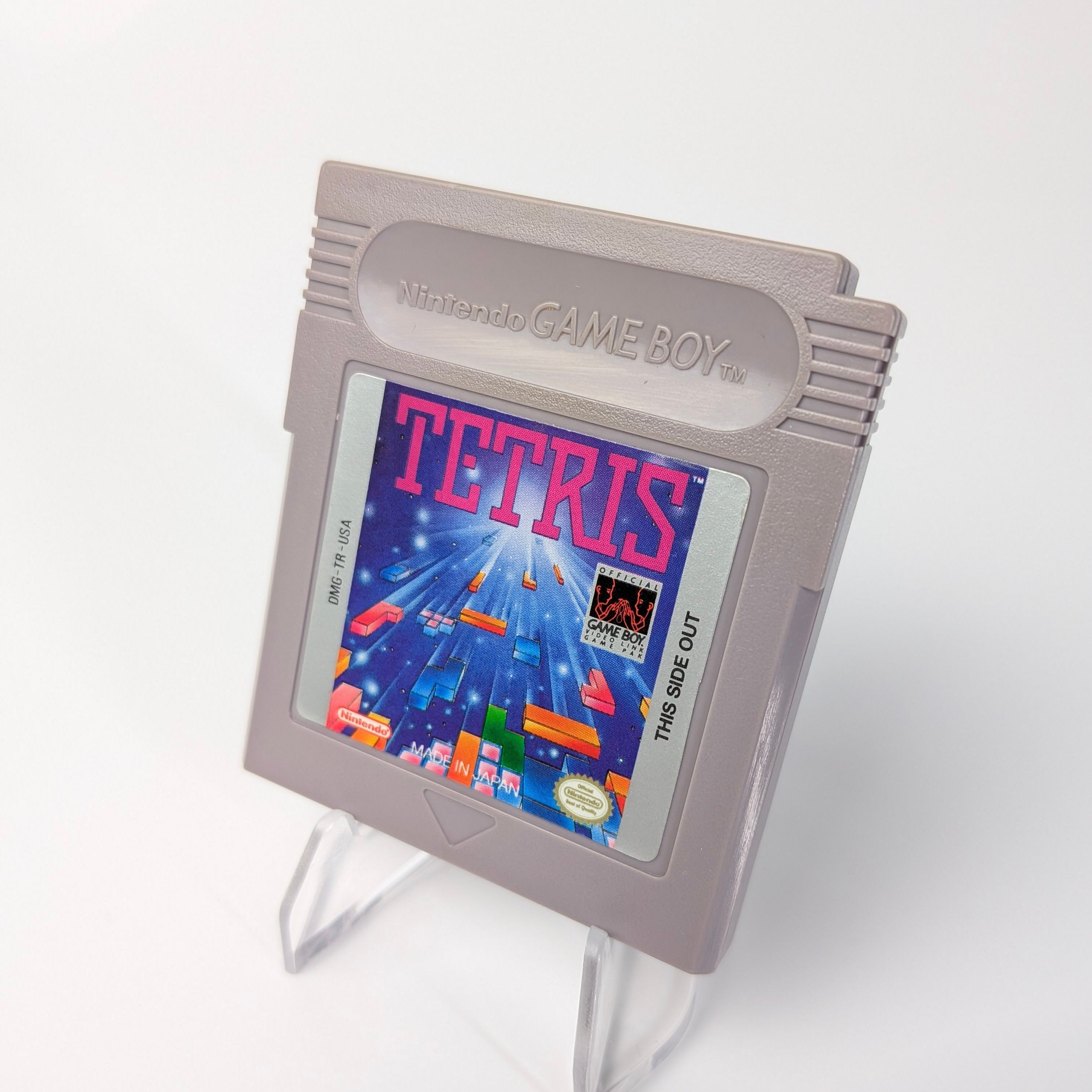 Game cartridge for 'Tetris' on a white background