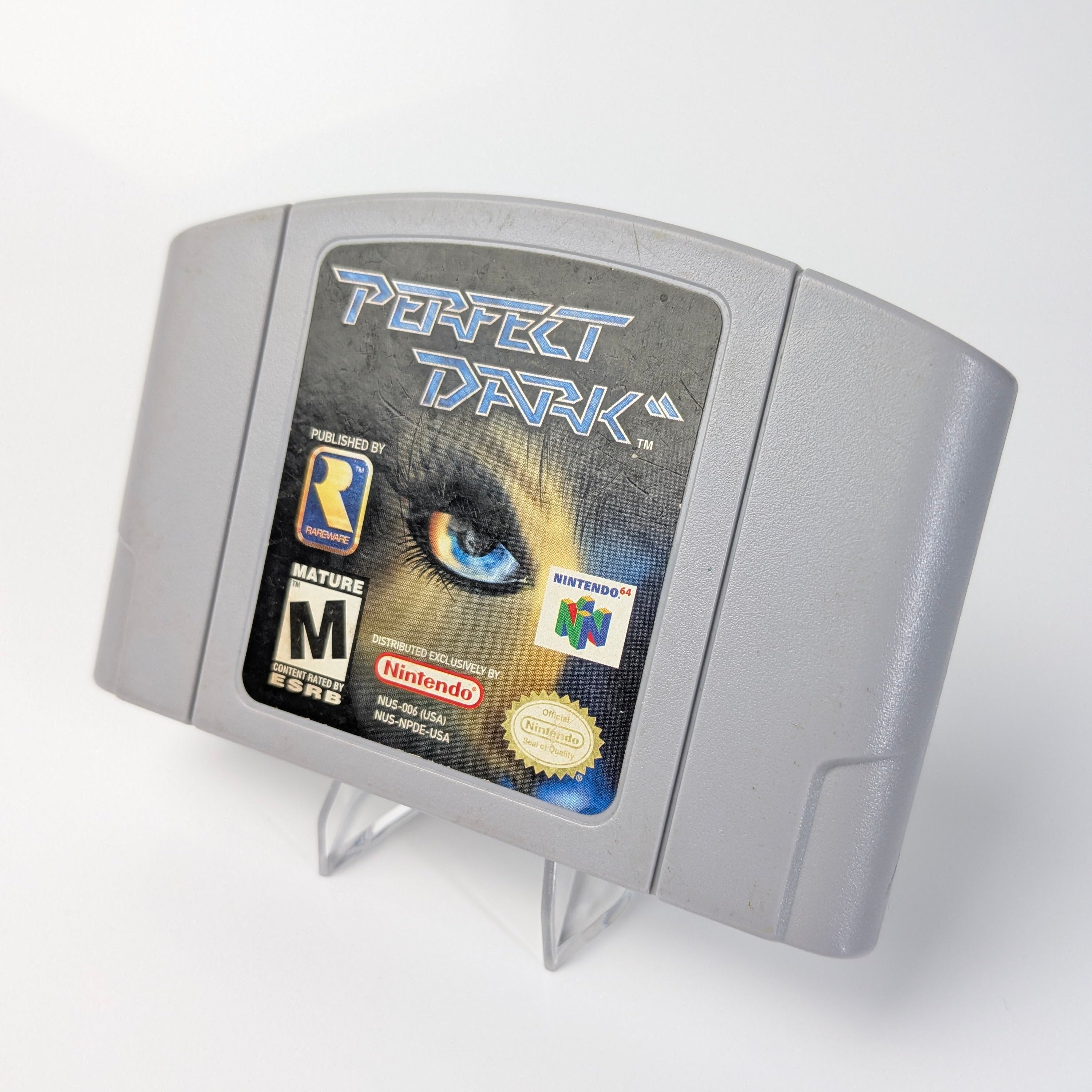 Nintendo 64 game cartridge for 'Perfect Dark' on a white background