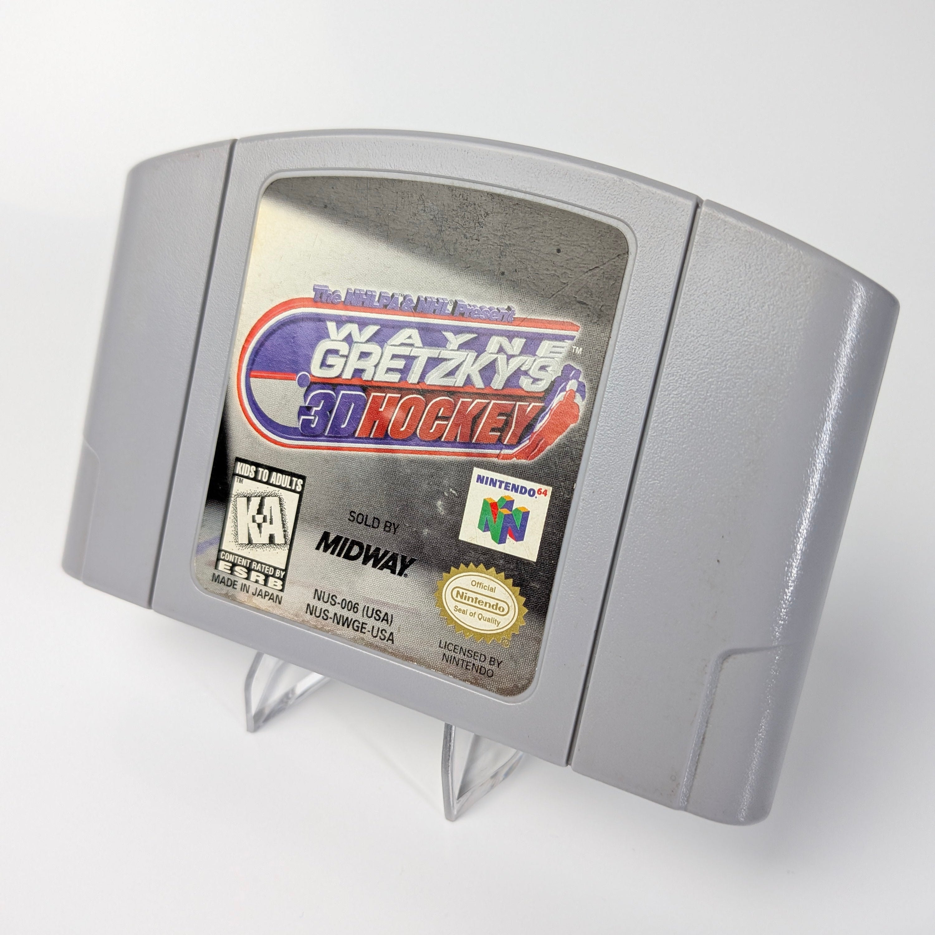 Wayne Gretzky 3D Hockey game cartridge for a console on a white background