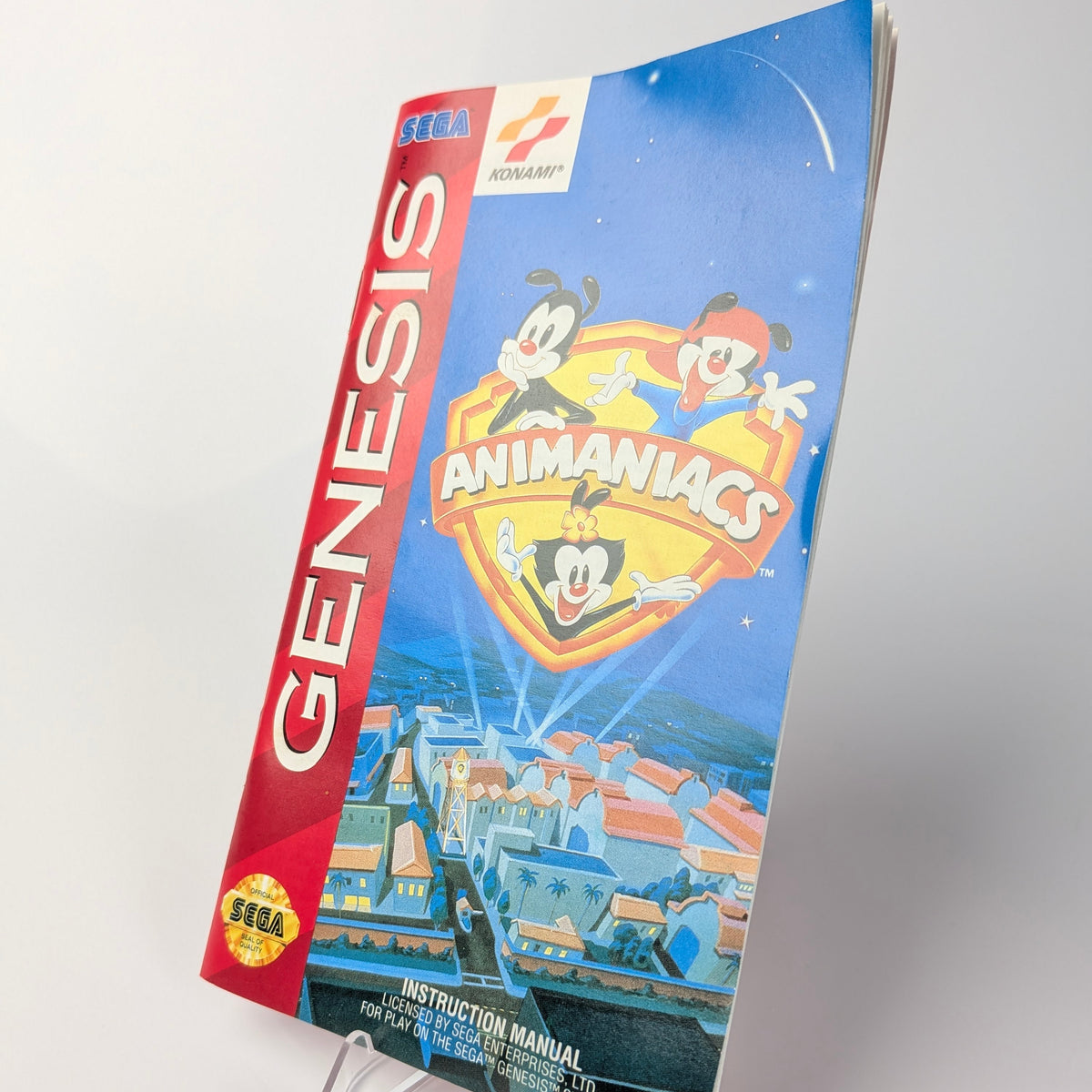 Instruction manual for Sega Genesis with Animaniacs branding on a white background