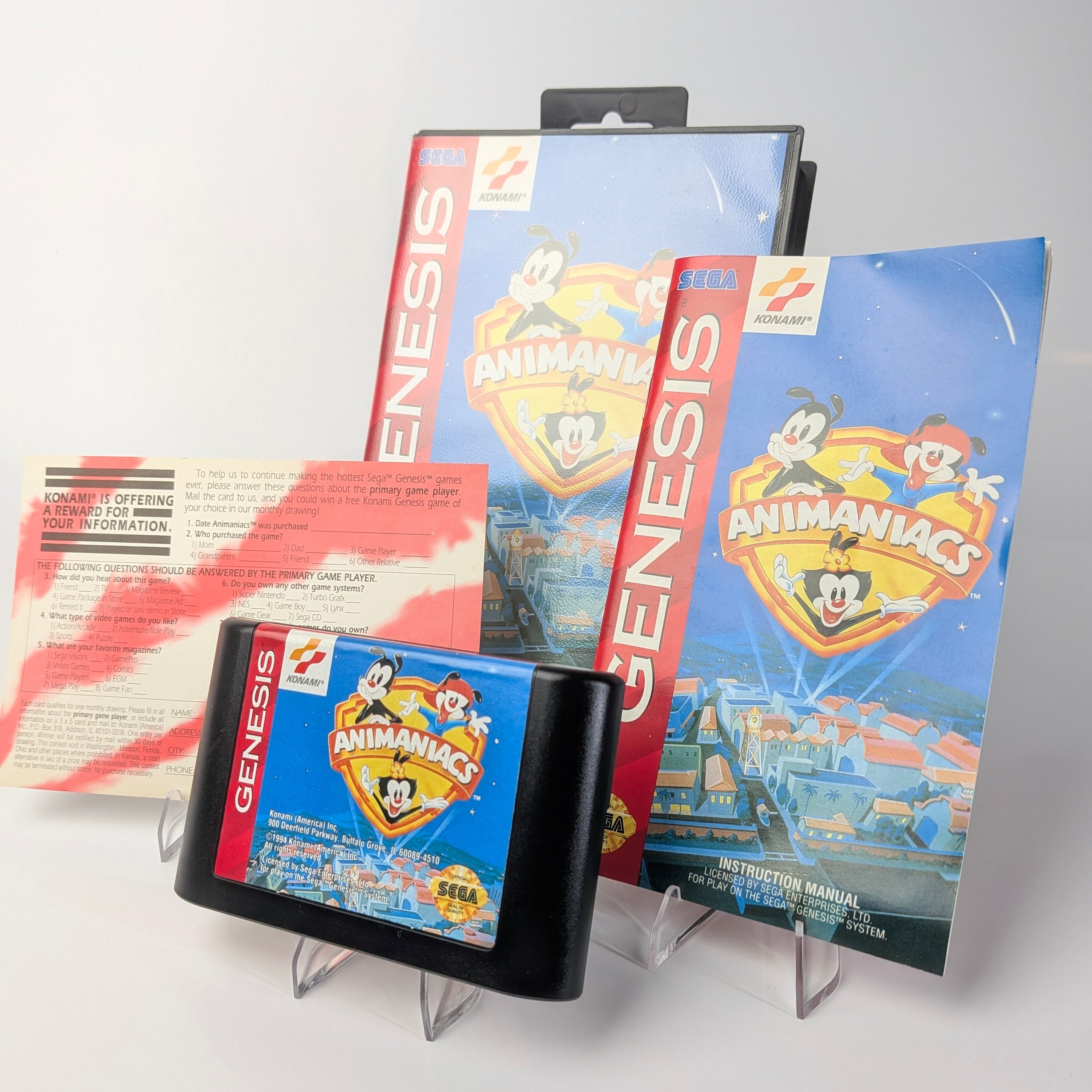 Sega Genesis game cartridge and packaging on a white background
