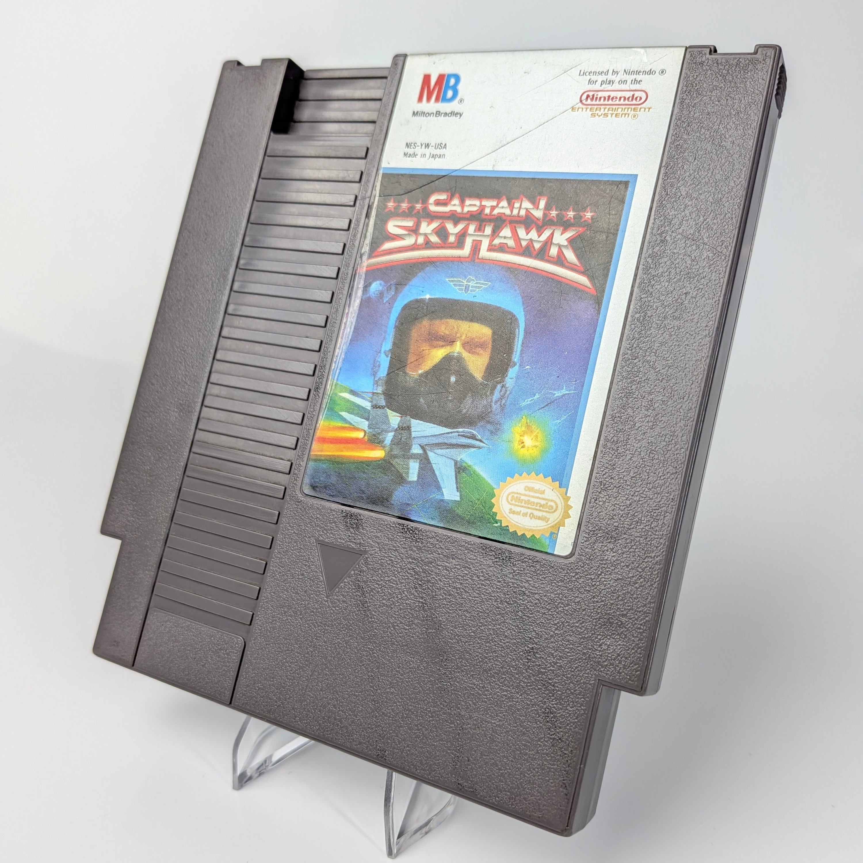 Nintendo Entertainment System game cartridge with 'Captain Skyhawk' on a white background