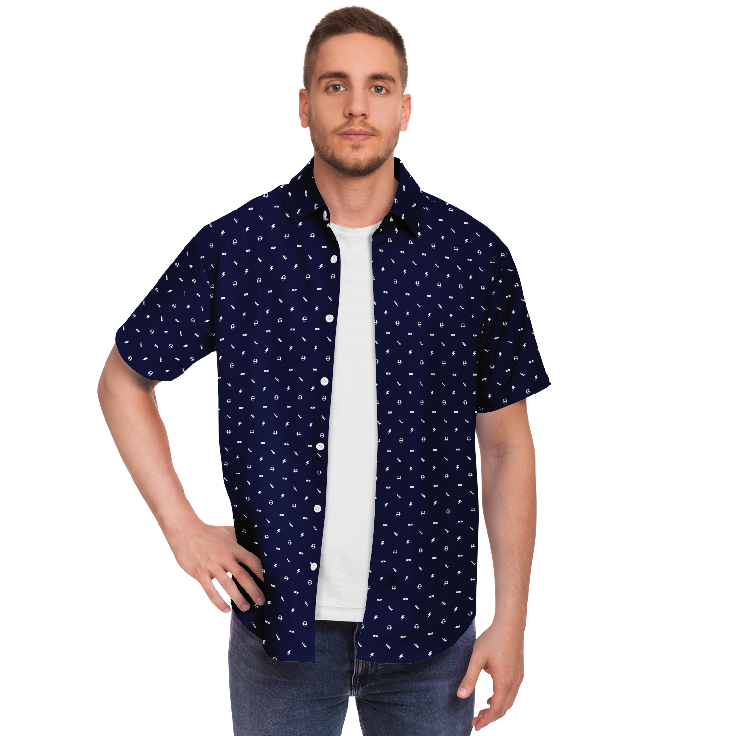 Power Pattern Button Down T-Shirt
