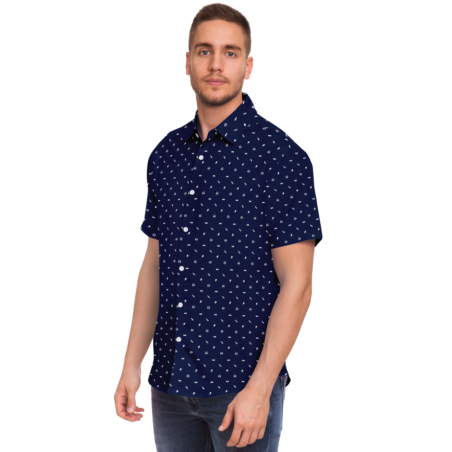 Power Pattern Button Down T-Shirt